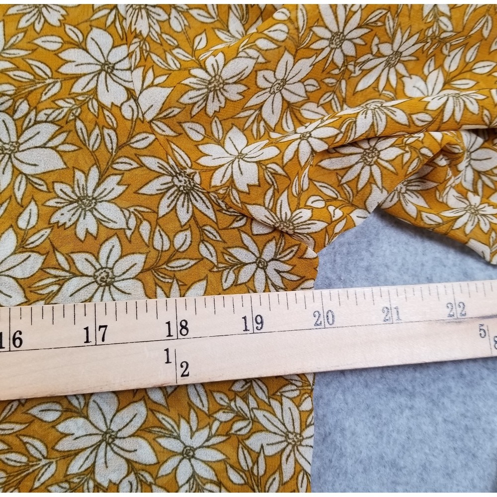 1.State Top Women's Medium Yellow Floral Long Sleeve Spring Summer Smocked Sheer - Picture 8 of 9